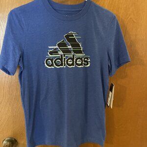 NEW Adidas Shirt Boy Size Medium (10/12) Short Sleeve Blue T-Shirt Graphic Tee